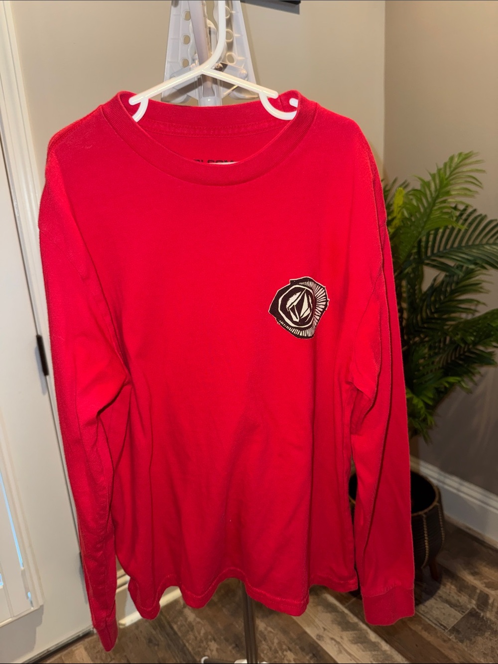Volcom Red Long Sleeve Crew with Chest Emblem